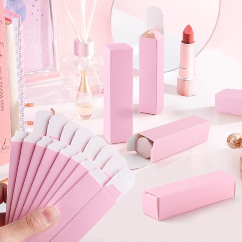 100 Pack 0.78 * 0.78 * 3.34 inch Kraft Paper Lipstick Box Rectangle Lip Balm Kraft Boxes Essence Oil Bottle Packaging Organzier for Makeup Sample Tube Storage DIY Gifts - Pink - color: Pink