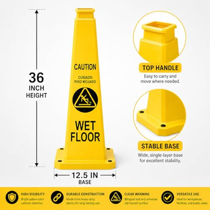 BESEA Wet Floor Sign 3 Pack, 36 Inch Heavy Duty Weighted Caution Cones - color: Yellow, size: 36INCH With Caution Sign