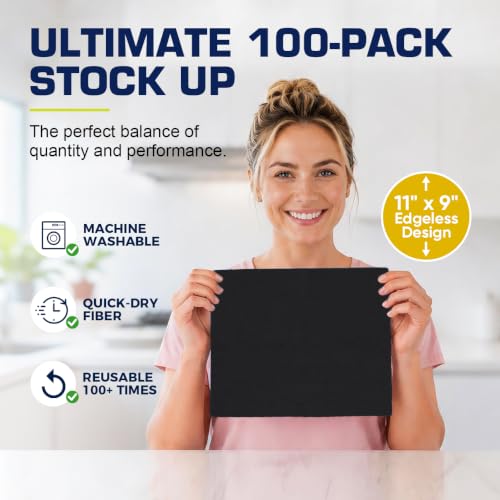 GLIMGLINT Microfiber Cleaning Cloth 100 Pack, Reusable Paper Towels 11 x 9 - color: Black