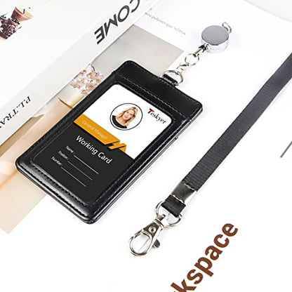 Teskyer Badge Holder with Retractable Lanyard, Vertical Black - color: Black #02, size: Vertical
