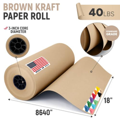 18" Paper Dispenser with Cutter + Brown Kraft Paper Roll - color: Natural Kraft, size: 1 Roll + Dispenser