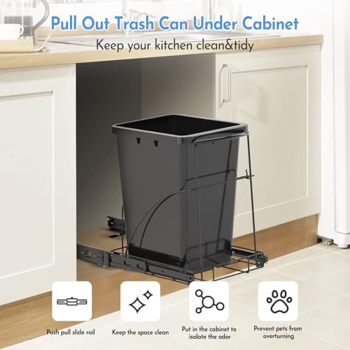 Pull Out Trash Can Under Cabinet, Heavy Duty Under Sink Organizer, Black