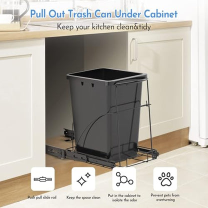 Pull Out Trash Can Under Cabinet, Heavy Duty Under Sink Organizer, Black