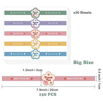 7.9 inch Long Thank You Stickers Small Busines 150 Pcs Cute Flower Shaped Have A Nice Day Self-Adhesive Sealing Baking Labels Handmade Food Tamper-Proof Bakery Sticker for Baked Goods Packaging