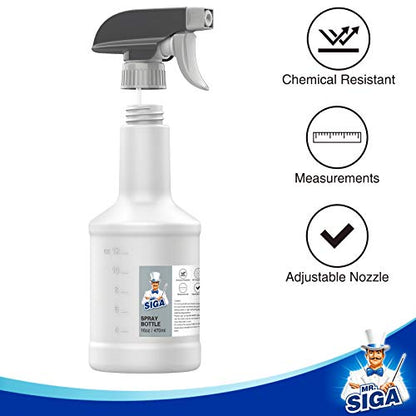 MR.SIGA 16 oz Empty Plastic Spray Bottles for Cleaning Solutions, Heavy Duty Household Reusable Spray Bottles with Measurements and Adjustable Leak Proof Nozzle, 9 Pack - size: 470ml, 9 Pack