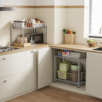 DurayLoly 400LBS 2-Tier Narrow Wire Shelving for Kitchen Laundry, Chrome - color: Chrome, size: 27.5" W*11.8" D*27.5" H