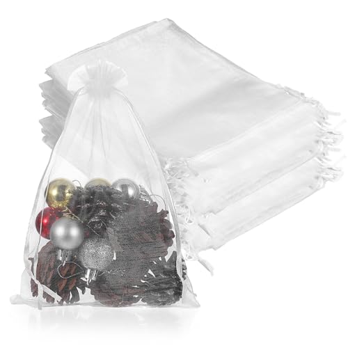 wutfuooo 200 Pcs Large Organza Bags 7 x 9 Inch Organza Gift Party Favor Packing Mesh Drawstring Gift Bags Jewelry Pouch Gift Wrapping for Valentines Christmas Wedding Shower Party Goodie,White