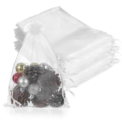 wutfuooo 200 Pcs Large Organza Bags 7 x 9 Inch Organza Gift Party Favor Packing Mesh Drawstring Gift Bags Jewelry Pouch Gift Wrapping for Valentines Christmas Wedding Shower Party Goodie,White