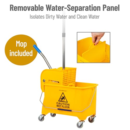 Mind Reader Mop and Bucket Set with Wringer, Mop Included, 5.5 Gallon Cleaning System with Wheels, Upward Press Wringer, Small Mop Compatible - size: Mop and Mop Bucket
