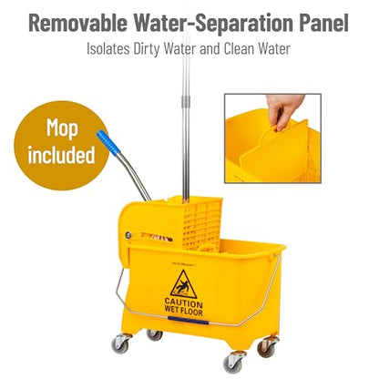 Mind Reader Mop and Bucket Set with Wringer, Mop Included, 5.5 Gallon Cleaning System with Wheels, Upward Press Wringer, Small Mop Compatible - size: Mop and Mop Bucket