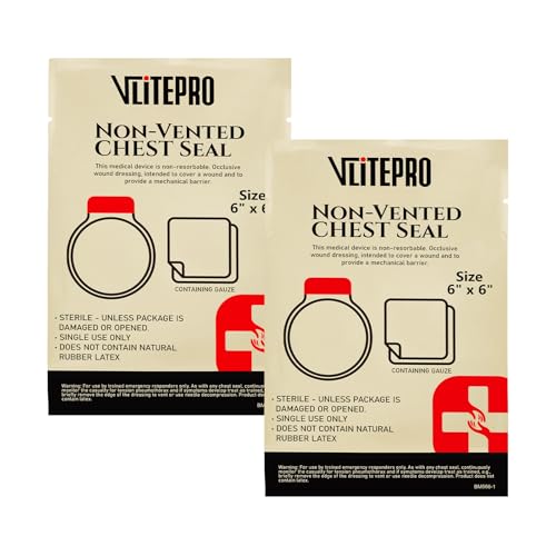 2Pcs Chest Seal Non-Vented, 6" Round Sterile Occlusive Adhesive Dressing, Emergency Trauma First Aid Supplies, IFAK Refill & Medical Supplies for Sucking Chest Injuries & Gunshot (2Pcs)