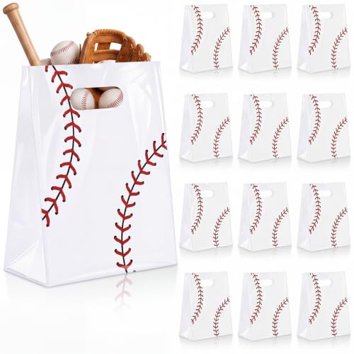 Pasimy 25 Pcs Baseball Gift Bags with Handles, Baseball Plastic Treat Bags - style: Baseball
