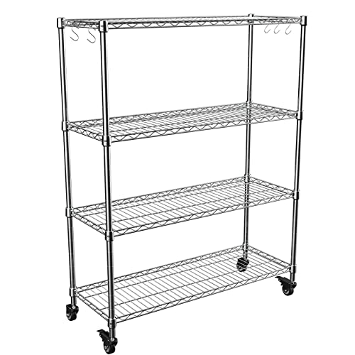 Storage Shelves,Shelf Adjustable Wire Shelving Unit,Sturdy Steel Metal Shelves Heavy Duty Shelving Units and Storage with Casters for Garage,Living Room,Bathroom, 36L X 14W X 47H .4Tier Chrome - color: Chrome, size: L36"--4-Shelf