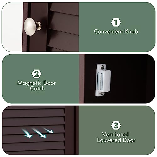 COSTWAY Bathroom Wall Cabinet, Large Capacity Storage Cabinet (Brown) - color: Brown