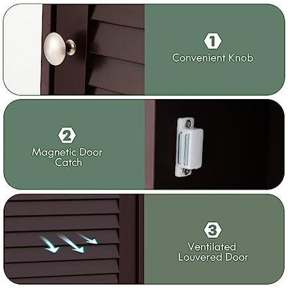 COSTWAY Bathroom Wall Cabinet, Large Capacity Storage Cabinet (Brown) - color: Brown
