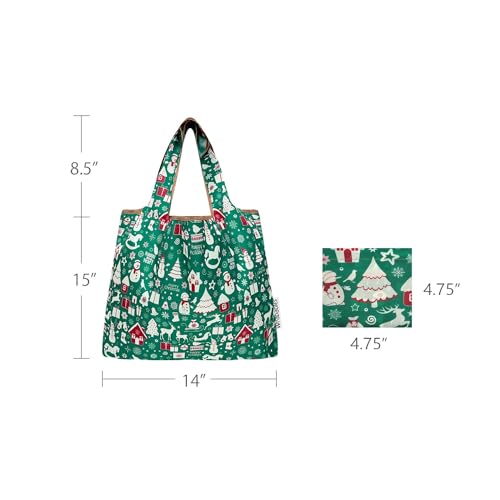 allydrew Medium Foldable Tote Nylon Reusable Grocery Bag (Set of 2) - color: Christmas Green