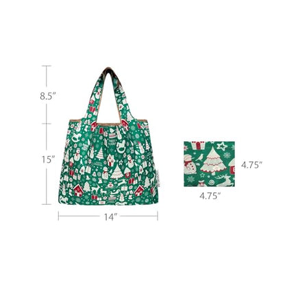 allydrew Medium Foldable Tote Nylon Reusable Grocery Bag (Set of 2) - color: Christmas Green