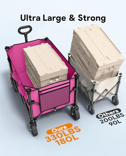 180L Wagons Carts Foldable with Wheels and Brakes for Camping Grocery - color: Pink, size: 180l