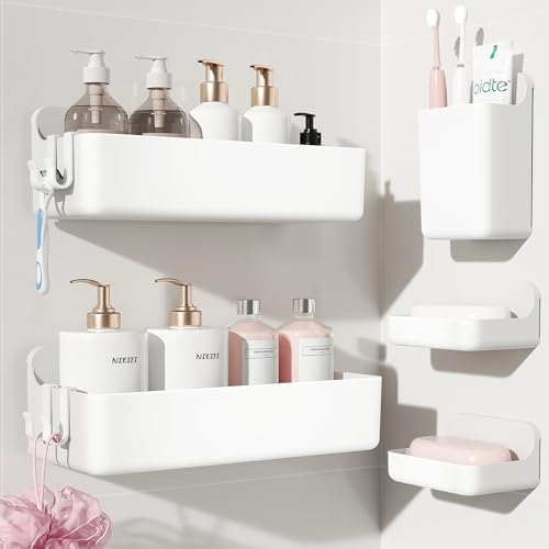 Nieifi Adhesive Shower Shelves, White, 5 Pieces - color: White, size: 5 pieces