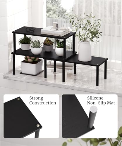 Set of 3 Bamboo Cabinet Organizer Shelf,Large(Black) - color: Black, size: Large