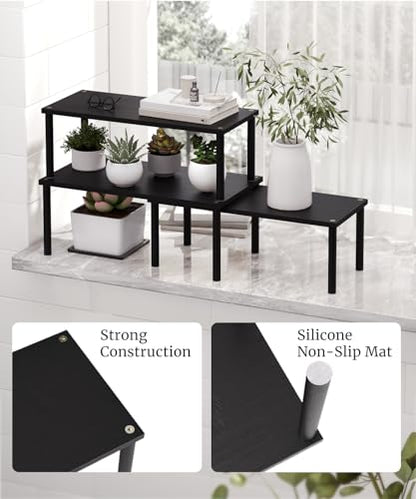 Set of 3 Bamboo Cabinet Organizer Shelf,Large(Black) - color: Black, size: Large
