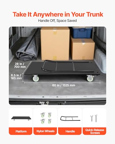VEVOR 2000 LBS Heavy Duty Platform Truck, Upgraded Version with Larger Deck (60" x 28"), Industrial Steel Flatbed Cart with Swivel Wheels, Push Cart Dolly for Warehouse/Garage/Moving/Garden - size: 60.0 x 27.6 x 42.9 in/1525 x 700 x 1090 mm