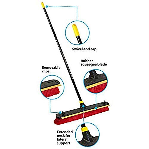 Quickie 24-Inch Knockdown 2-in-1 Multi-Surface Push Broom with Squeegee, Black/Red (6352ZQK) - color: Red - With Squeegee, style: Multi-Surface (24 inch)