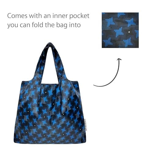allydrew Medium Foldable Tote Nylon Reusable Grocery Bag (Set of 2) - color: Ninja Stars
