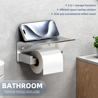 APLusee Toilet Roll Holder with Shelf, Brushed Nickel, 304 Stainless Steel - color: Brushed Nickel, size: Single Rod