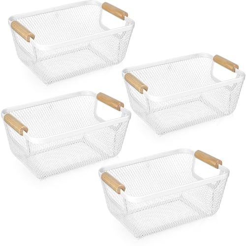 Ziliny 4 Pcs Mesh Wire Baskets for Organizing, Small, Cream White - color: Cream White, size: Small