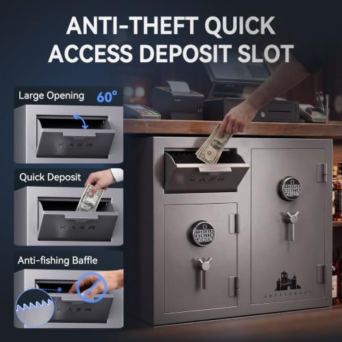 KAER Heavy Duty Drop Safe for Business, 10.2 CuFt Commercial Depository Safe, Double Door Cash Drop Box with Anti-Fishing Baffle, Fingerprint Lock, 12-gauge for Offices, Retail Stores, Hotels, Phurch - size: 10.2 CuFt - 176lbs