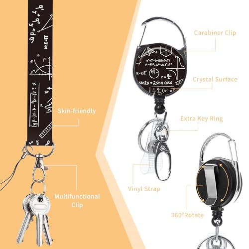 Math Teacher Lanyard with ID Badge Holder and Retractable Badge Reel - color: Math Formulas