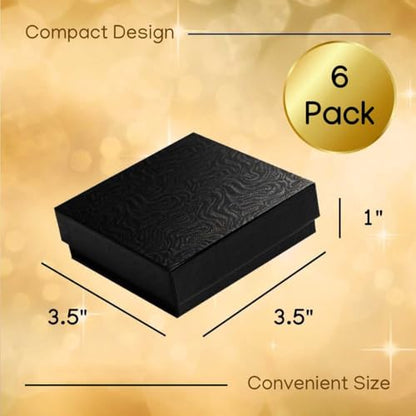Prestige & Fancy Jewelry Gift Boxes 6 Pack 3.5x3.5x1 inch Cardboard Jewelry Box, Cotton Filled Small Gift Boxes With Lids | For Earring, Bracelet, Necklace, Gift Card Boxes For Presents