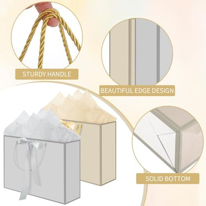 woric 2 Pcs Gold & Silver Gift Bags with Handles, 14" Medium Gift Bags - color: Gold&Silver
