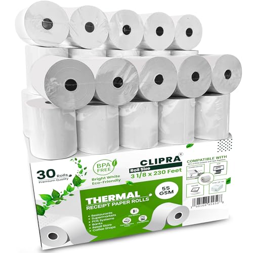 3 1/8 x 230ft Thermal Paper Receipt Rolls (30 PACK) 55 GSM - size: 3 1/8" x 230' Thermal-30 Rolls
