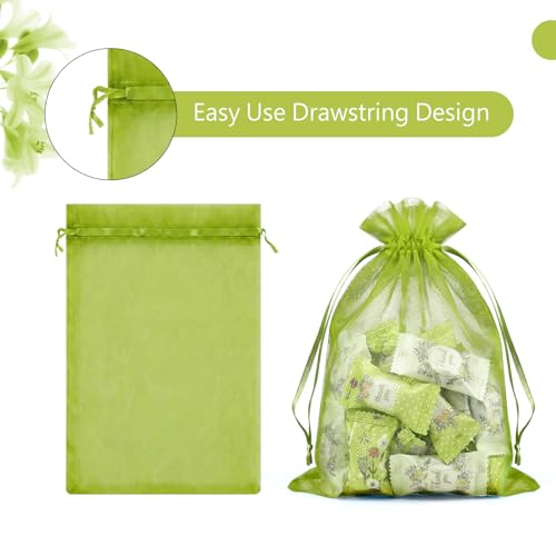FUNFERY 100Pcs Green Organza Bags 5x7 in,Small Mesh Drawstring Gift Bag - color: Classic Green