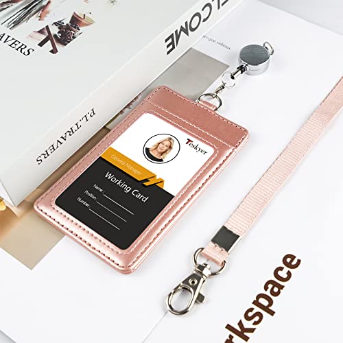 Teskyer Badge Holder with Retractable Lanyard, Vertical Rose Gold - color: Rose Gold #02, size: Vertical
