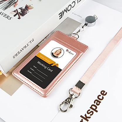 Teskyer Badge Holder with Retractable Lanyard, Vertical Rose Gold - color: Rose Gold #02, size: Vertical