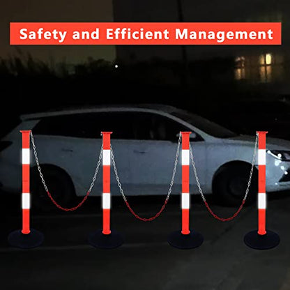 Traffic Delineator Post with Weighted Base & Reflective Collars, Adjustable Parking Cones with 4 FT Chains, Portable Orange Driveway Barrier Pole for Traffic Crowd Control（Patented） - size: 2 Pack-Orange