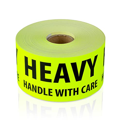 Heavy Handle with Care Stickers, Neon Yellow, 2 x 4 inch, 300 Labels - color: Heavy Handle With Care - Fluorescent Yellow, size: 1 Pack