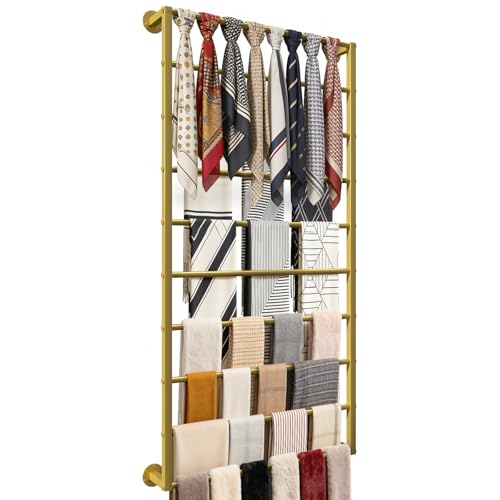 Wall Mounted Scarf Rack, Hijab Hanger Organizer (Gold, 10T-23.6×47.2IN) - size: 10-Tier (23.6×47.2IN)