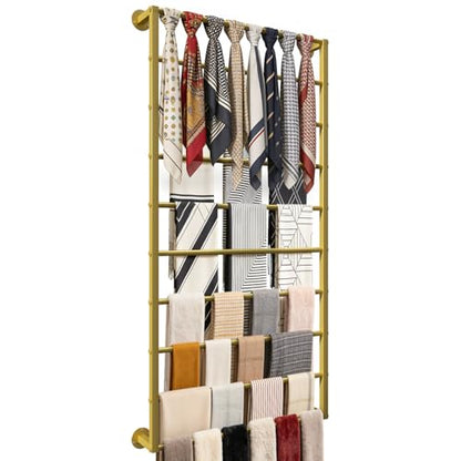 Wall Mounted Scarf Rack, Hijab Hanger Organizer (Gold, 10T-23.6×47.2IN) - size: 10-Tier (23.6×47.2IN)