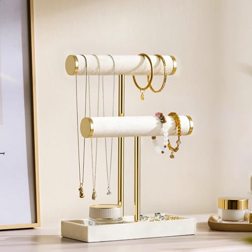 bussdis 2 Tier Bracelet Holder Display, Necklace Holder Organizer, Beige - color: Beige