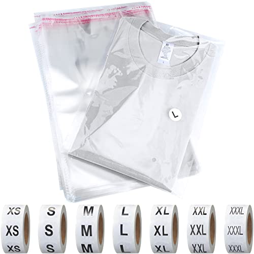 Epakh 200 Pcs Clear Plastic Shirt Bags with 3500 Stickers, 10 x 13 Inch - size: 10 x 13 Inch