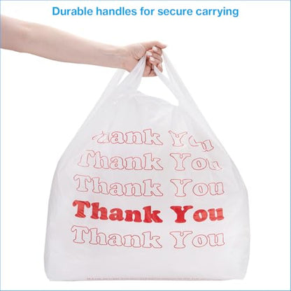 SSWBasics Premium Thank You T-Shirt Bags - 500 - Pack, 18” x 8" x 30", .48mil HDPE Thickness - Ideal for Restaurants, Retail, Grocery, Takeout - Standard Supermarket Size - Strong and Durable - size: 500 Count (18" x 8" x 30")
