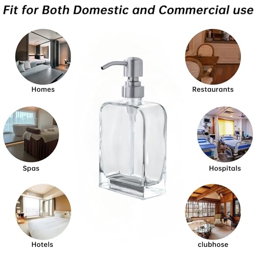 Glass Soap Dispenser with Rust Proof Stainless Steel Pump, Kitchen Hand and Dish Soap Dispensers 2 Pack Set, Refillable Hand Sanitizer Clear Soap Dispenser Bathroom Set, Brushed Nickel - color: Brushed Nickel, size: 2 pack - 11 oz