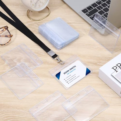 50 Pack Horizontal Badge Holders, Clear Waterproof ID Card Sleeves - size: 50 Pack Horizontal Badge Holder