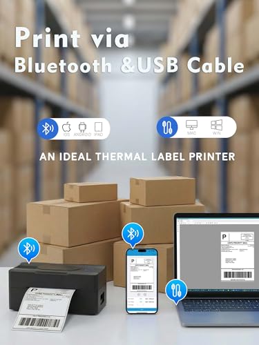 Forc Bluetooth Thermal Shipping Label Printer, 4x6, Black - color: Black