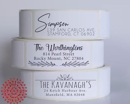 Custom Personalized Return Address Labels 2.6" x 0.75" on Rolls or Sheets (36-500), White, Gold, Silver, or Clear Self-Adhesive Ideal for Special Occasions