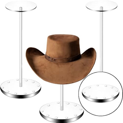 Acrylic Hat Display Stand 3 Pack- Thickened Base for Helmet, Wig, Cowboy Hat, Baseballcap, Closet Holder Rack Organizer( 11.8Inch Height) - style: 3-Pack